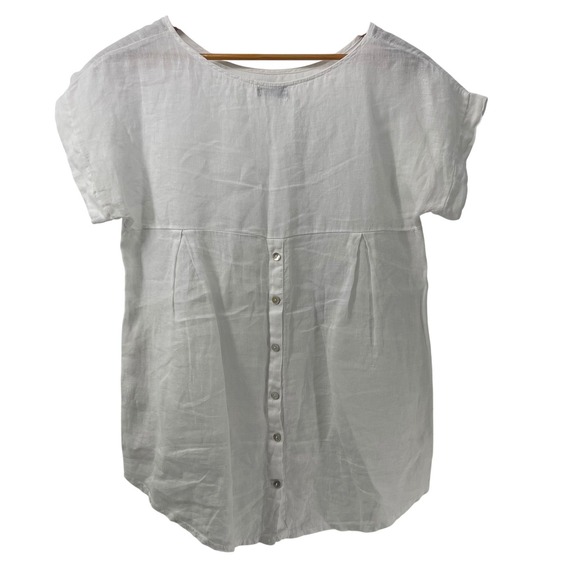 TERZO MILLENNIO Women White Linen Button Front Shirt Top Size S Made in Italy - Picture 3 of 8